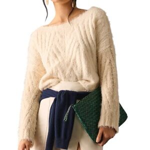 Anthropologie Eyelash Cable-Knit Sweater Beige long sleeve size L
